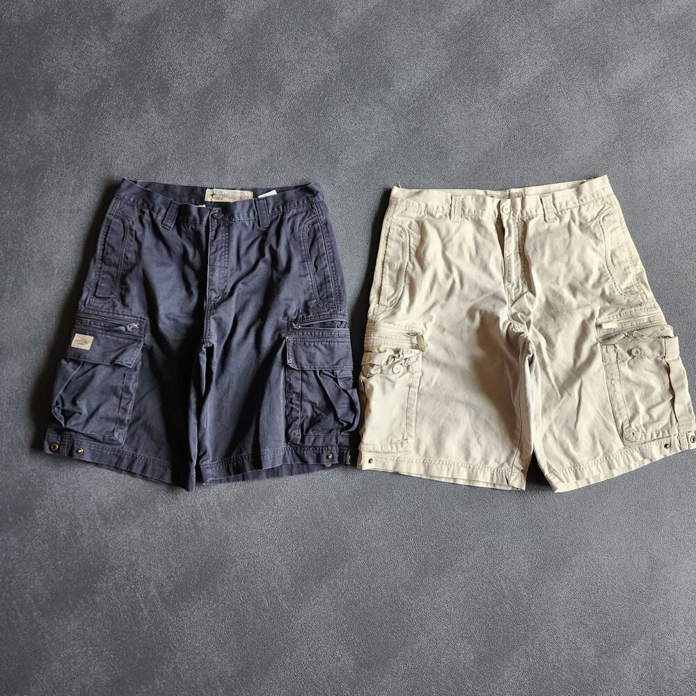 Bundle of 2 Lee Dungaree 8 Pocket Cargo Shorts Cream and Grey